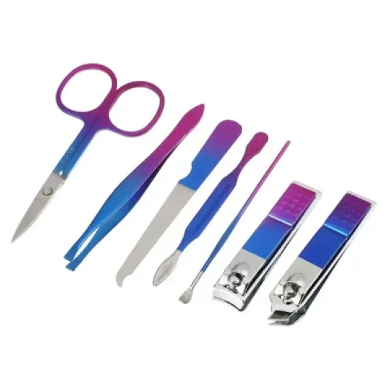 Unique Bargains Stainless Steel Manicure Tool Grooming Clippers Kit Multicolor 7 in 1 Set image {2}