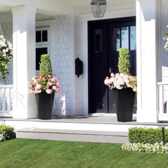 Acekool Set of 2 Self-Watering 16" Tall Planters with Wheels, Water Level Monitor, Large Indoor Outdoor Flower Pots, Drainage, Black image {6}