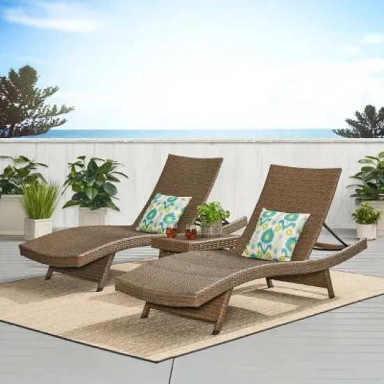 Salem 3pc Wicker Patio Adjustable Chaise Lounge Set  - Christopher Knight Home image {6}