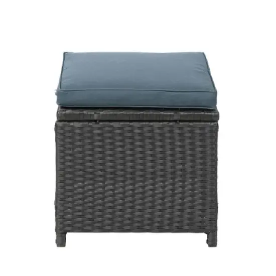 6pc Wicker Patio Conversation Set with Glass Table Ottomans & Cushions - Black/Dark Gray - GODEER image {13}