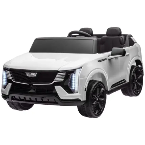 Qaba 2-Seater Ride on Truck, 12V 10AH Cadillac Escalade Licensed Kids Electric Car w/ Remote, 4 Spring Suspension Wheels, Lights, Music Horn, White image {3}