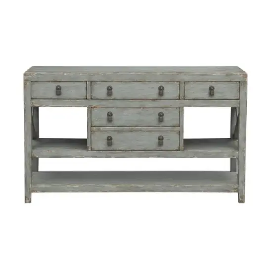Kara Antique Inspired 5 Drawer Storage Credenza/Sideboard with Shelves Weathered Gray - Treasure Trove image {1}