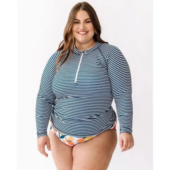 Lime Ricki Women's Indigo Stripe Rash Guard image {2}