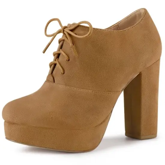 Allegra K Women's Platform Chunky Heel Lace Up Booties image {15}