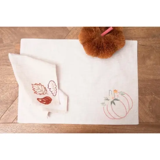 C&F Home Beige Autumn Botanical Pumpkin 100% Cotton Embroidered Set of 6 Placemats 14" x 20" image {2}