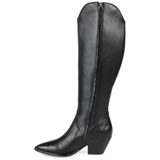 Journee Signature Womens Genuine Leather Pryse Extra Wide Calf Almond Toe Pull On Knee High Boots image {1}