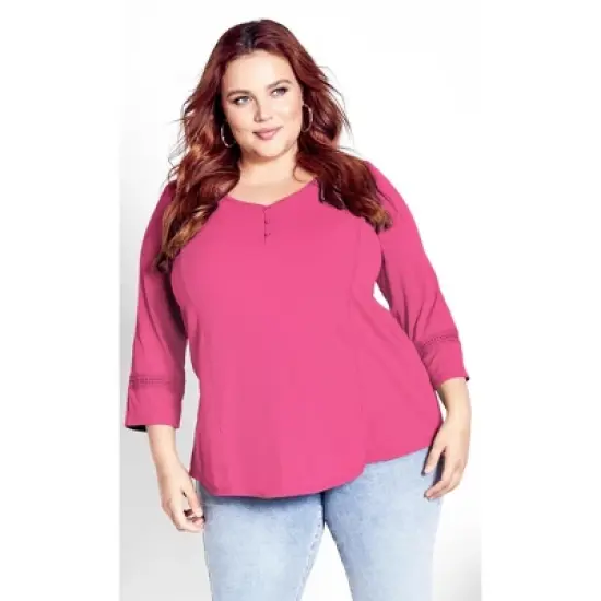 Women's Plus Size  Rib Henley Top - berry | AVENUE image {3}