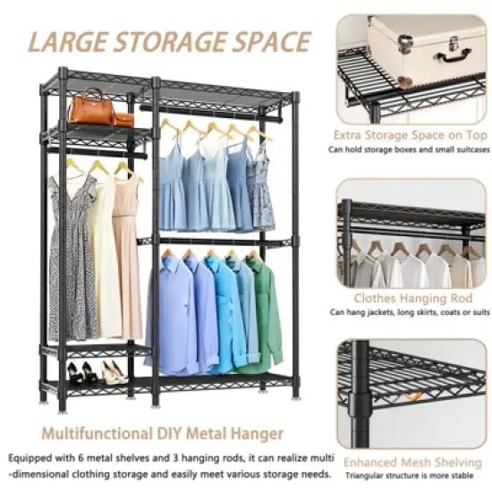 KTMBDW Portable Closets, Metal Clothes Garment Rack for Bedroom and Cloakroom, Clothing Closet Storage and Organizer Wardrobe, Black image {5}