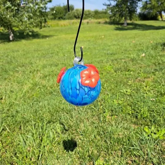 Gift Essentials 4" Blue Glass Hanging Hummingbird Feeders - Shades of Blue(8 Ounce) image {1}