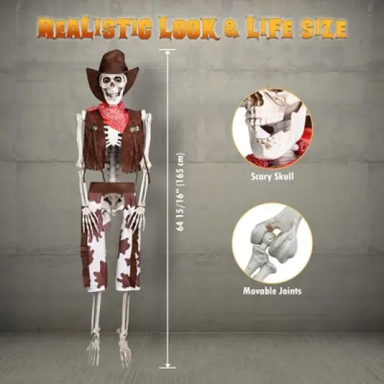 Yescom 5.4 Ft Life Size Cowboy Skeleton with Vulture & Owl Skeleton Halloween Decorations Party 2025 Brown image {1}