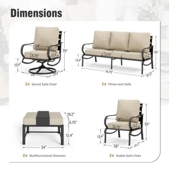 Captiva Designs 7pc Metal Patio Furniture Conversation Set with Swivel Chairs for Garden Porch Backyard image {1}