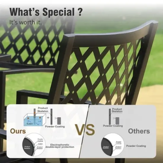 Captiva Designs 3pc Outdoor Patio Slatted Tabletop Round Dining Table & Metal Chairs image {12}