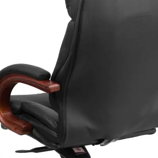 Emma and Oliver High Back Black LeatherSoft Synchro-Tilt Ergonomic Office Chair with Wood Base image {5}