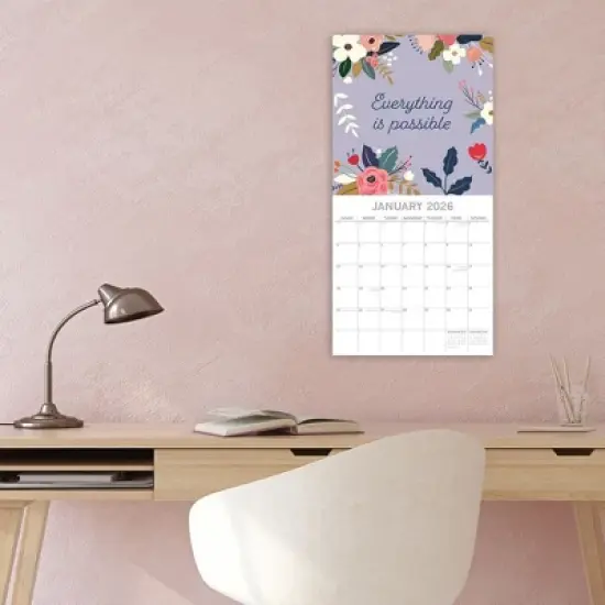 2026 Square Wall Calendar, Positively Powerful, 16-Month Lifestyles Theme with 180 Reminder Stickers (30x30 cm) image {1}