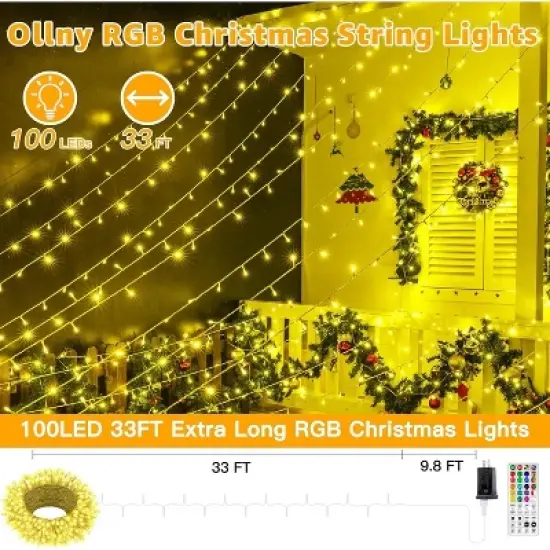Ollny 100 LED Christmas RGB String Lights (Clear Cable, Connectable, 130 Modes) image {6}