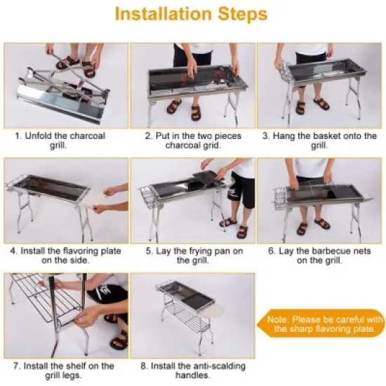 SEVOBAL Grill Cookware Portable Stainless Foldable Suitcase Design, Large BBQ Area for 8 People for Camping, Picnics, Black, 38.98"*13.39"*27.56" image {4}
