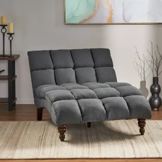 Kaniel Traditional Tufted Fabric Double Chaise - Christopher Knight Home image {1}
