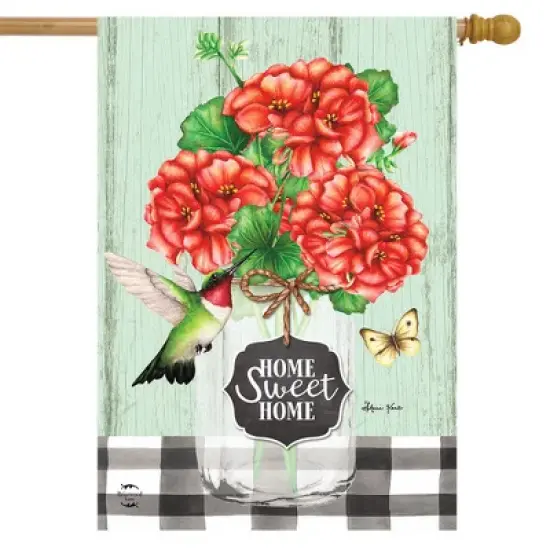 Briarwood Lane Home Sweet Home Geraniums Summer House Flag Hummingbird Floral 28" x 40" image {1}