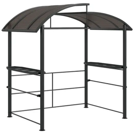 Outsunny 8x5ft Grill Gazebo Shelter with Interlaced Vented Polycarbonate Roof, Outdoor BBQ Gazebo with Side Shelves for Hanging Tools image {7}