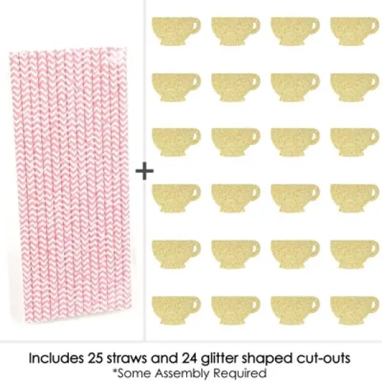 Big Dot of Happiness Gold Glitter Tea Cup Party Straws - No-Mess Real Gold Glitter Cut-Outs and Decorative Garden Tea Party Paper Straws - Set of 24 image {3}