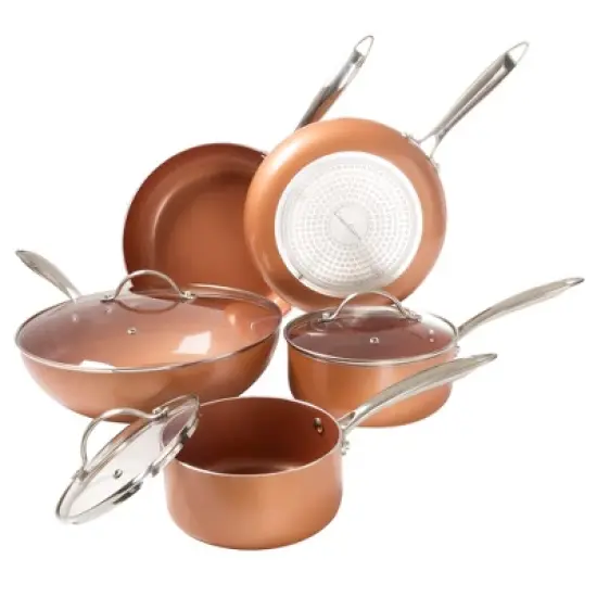 Classic Cuisine 8-Piece Pots and Pans Set &ndash; Cookware with 2-Layer Nonstick Ceramic Coating and Tempered Glass Lids &ndash; Dishwasher and Oven Safe (Copper) image {3}