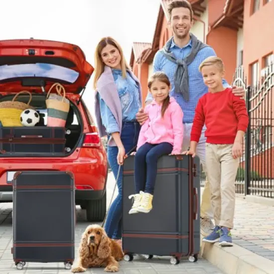 FONTOI 20"&24" Luggage Sets 3 Pieces, Expandable Luggages with Cosmetic Case, Travel luggage Sets, Black, 11.2"*26.4"*17.7" image {1}