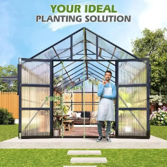 AMERLIFE Polycarbonate Greenhouse with 4 Vents, Rain Gutter, Heavy Duty Aluminum Frame image {2}