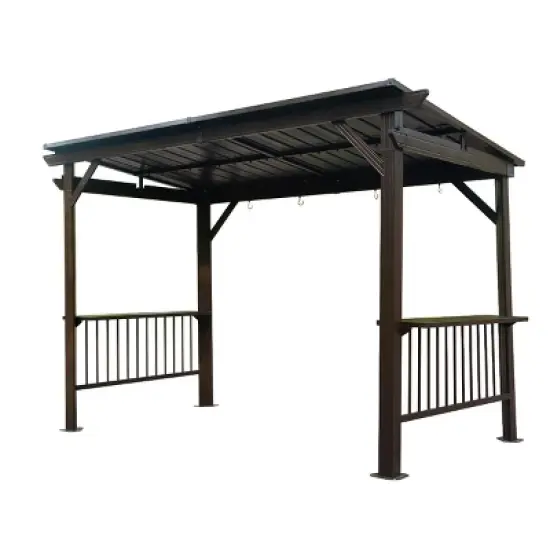 6*12 FT Hardtop Grill Gazebo,Outdoor Metal BBQ Gazebo with 2 Side Shelves and Sloping Steel Roof,Metal Grill Canopy with Ceiling Hook-Coolbibila image {1}