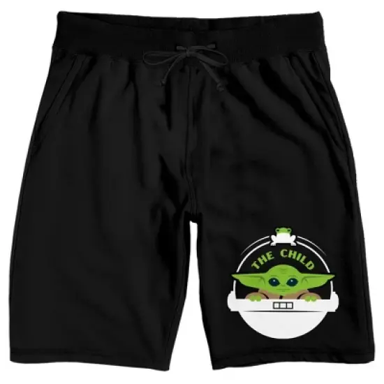 Baby Yoda Spaceship Mandalorian Mens Black Sleep Pajama Shorts image {4}
