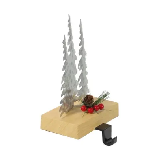 Northlight Galvanized Christmas Trees with Wooden Base Stocking Holder - 8.5" image {1}