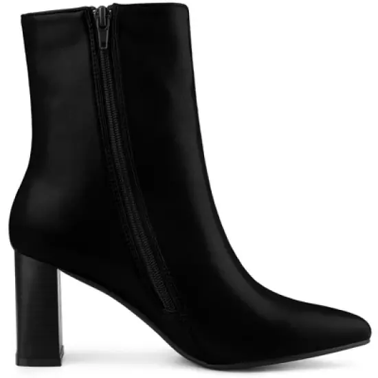 Perphy Women's Pointed Toe Zipper Block Heels Ankle Boots image {5}