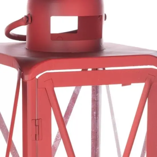 HomeRoots Set of Two Red Geometric Metal Centerpiece Lantern Candle Holders image {3}