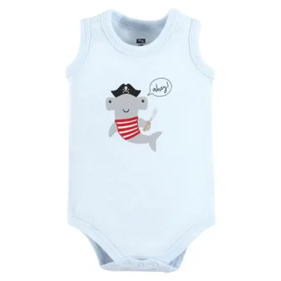 Hudson Baby Infant Boy Cotton Sleeveless Bodysuits, Pirate Shark image {2}
