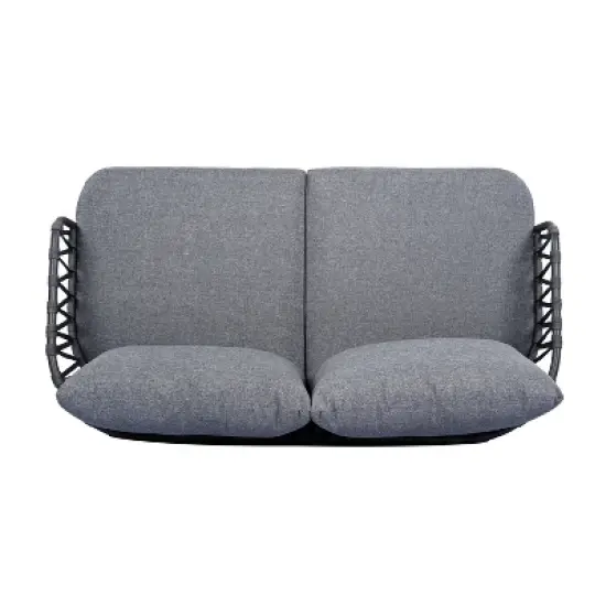 4-Piece Outdoor Conversation Set with Woven Rope U-Shaped Backrest, Acacia Wood Coffee Table, Water-Repellent Cushions image {7}