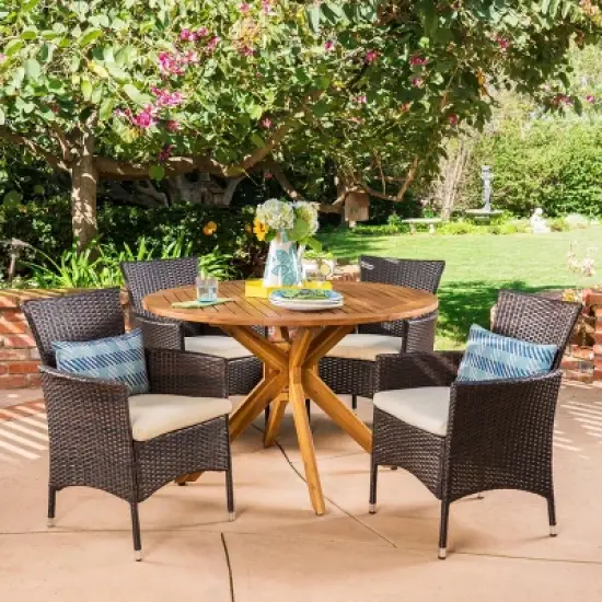 Cedros 5pc Acacia Wood and Wicker Dining Set - Christopher Knight Home image {7}