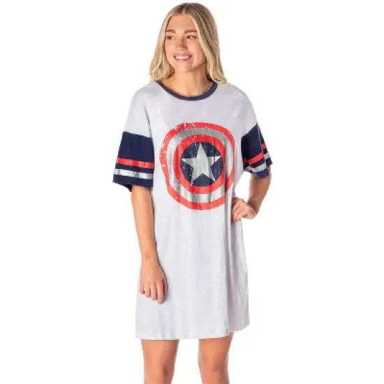 Marvel Comics Womens' Captain America Symbol Nightgown Pajama Shirt Dress Grey image {5}