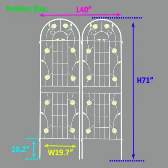 Syemin Patio Decorative Screens, Iron Arch Decoration Garden Trellis, for Outdoor for Climbing Plants Support, Flowerbed, Yellow, 40"*19.7"*71" image {3}