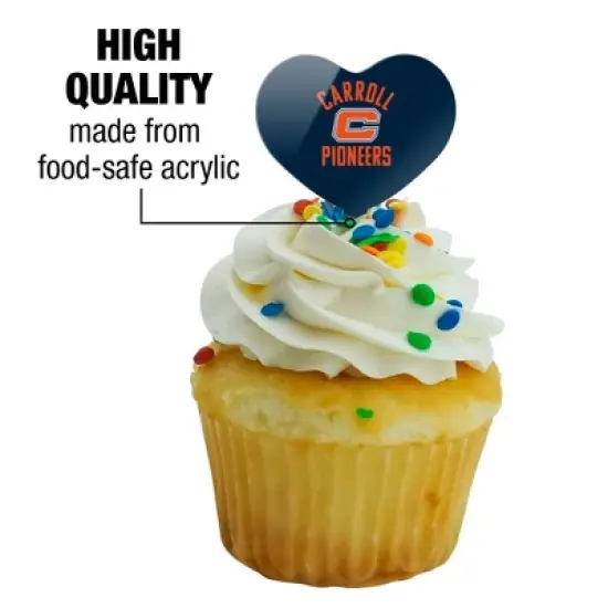 Carroll University Pioneers Logo Heart Love Cupcake Picks Toppers Decoration Set of 6 image {2}