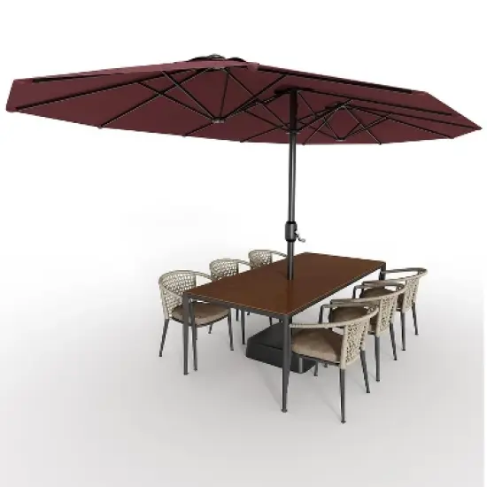 15FT Large Patio Umbrella with Base Included, Oversized Shade for 2-8 People, Double-Sided Rectangle Umbrella, Weighted Base for Pool, Deck, Backyard image {7}