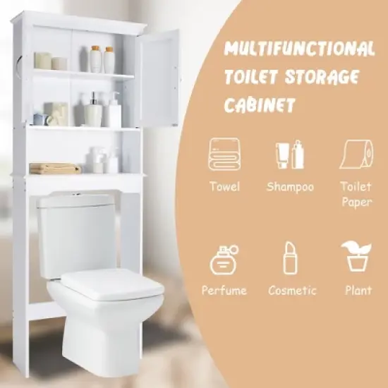 Costway Over The Toilet Storage Cabinet Bathroom Organizer w/ Adjustable Shelf image {5}