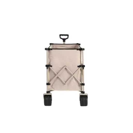 DOMETOUR Collapsible Beach Wagon, Heavy Duty Folding Utility Cart 300L, Big All-Terrain Wheels & Drink Holders, Beige image {9}