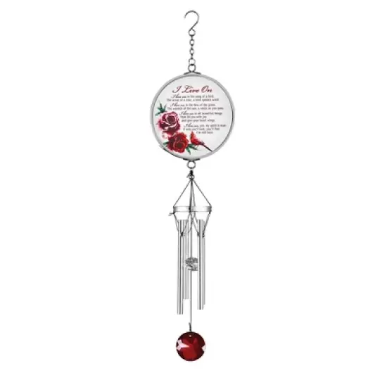 Dicksons Cardinal I Live On, Silver/Red 14.5 x 3 Inch Aluminum Noisemaker Windchime image {1}