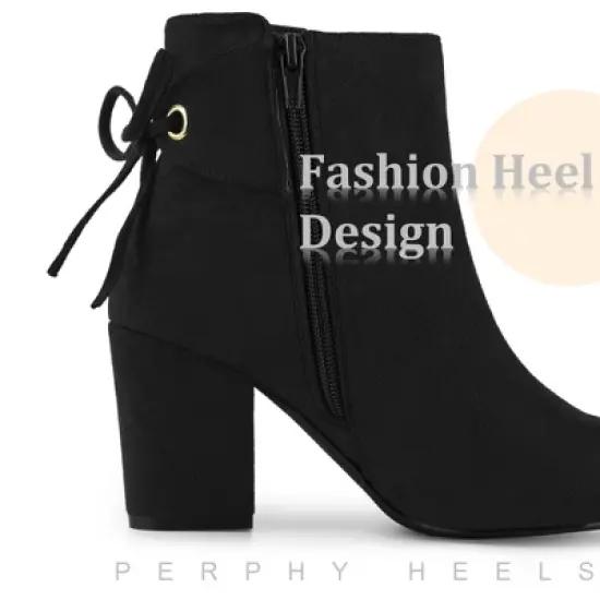 Perphy Women's Round Toe Lace Up Chunky High Heels Ankle Boots image {4}
