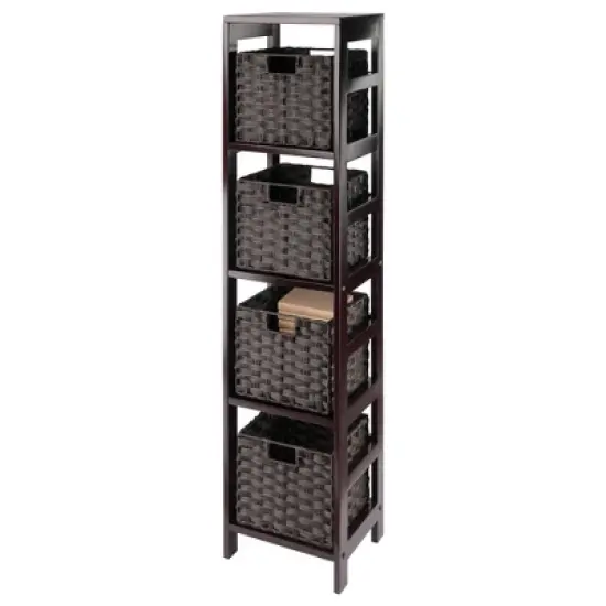 54.8" 5pc Leo Storage Shelf with Baskets Espresso/Chocolate - Winsome image {11}