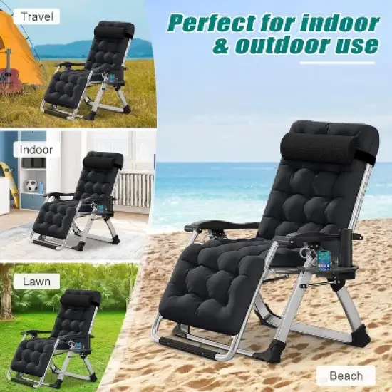 Docred Standard & XL Zero Gravity Chair with Cushion, Cup Holder & Headrest for Lawn, Patio & Pool image {7}