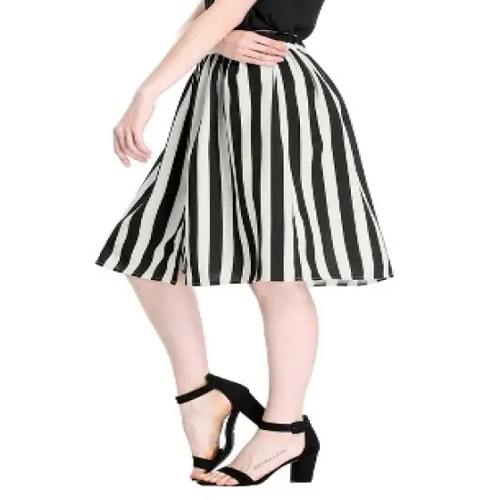 Allegra K Women's Stripes Button Front Elastic Back A-Line Midi Skirt image {3}