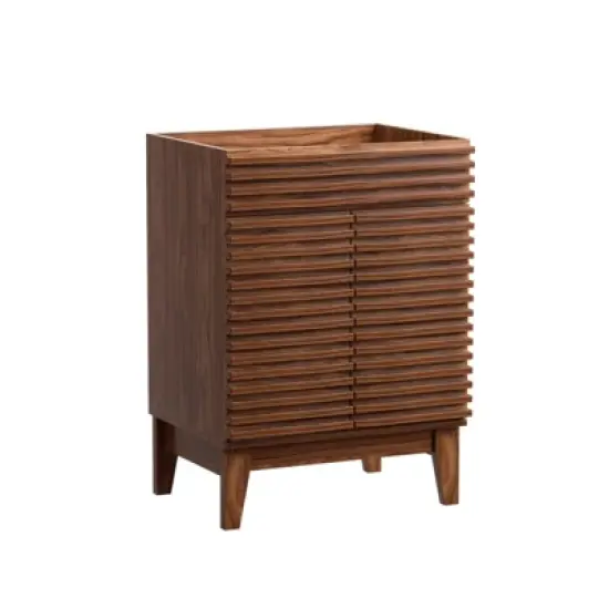 Mid-Century Freestanding Bathroom Cabinet Vanity with Storage, Particleboard Frame with Wood Grain Laminate, Walnut (Sink Basin Not Included) image {4}