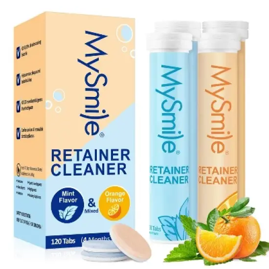 MySmile Retainer Cleaner 120 Tablets, Remove Odors, Stains & Plaque from Aligners, Mouth Guards & More (Mint & Orange Flavor) image {8}
