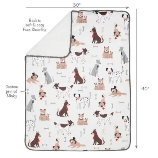 Lambs & Ivy Bow Wow Baby Blanket - Gray, Animals, Puppy image {2}