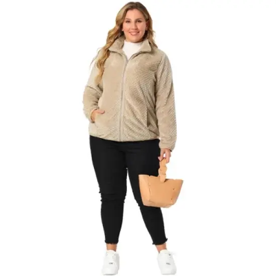 Agnes Orinda Women's Plus Size Lapel Fleece Fuzzy Faux Shearling Zip Up Shaggy Oversized Coat Jackets image {2}